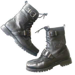 Polo Ralph Lauren Mens Ranger Boot combat bikercore leather black Radbourne 7.